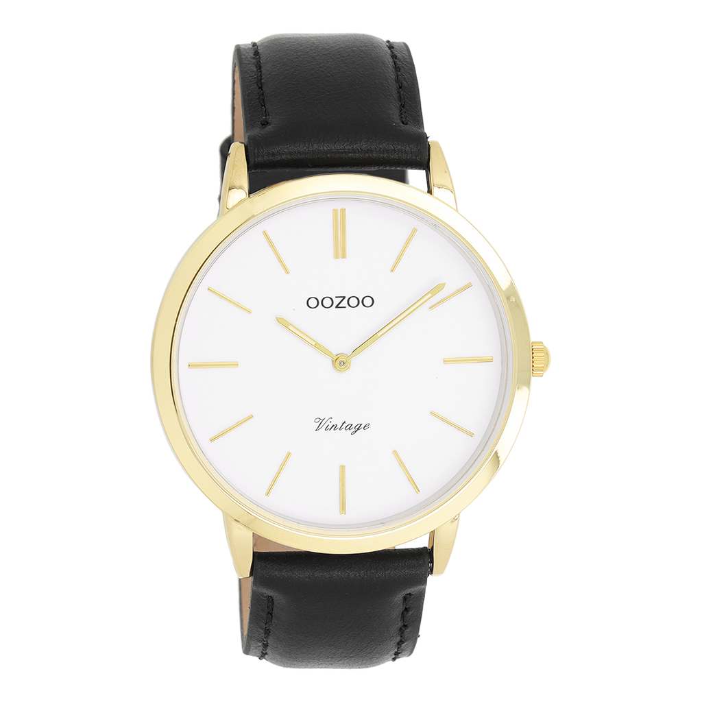 Gold coloured OOZOO watch with black leather strap - C20386