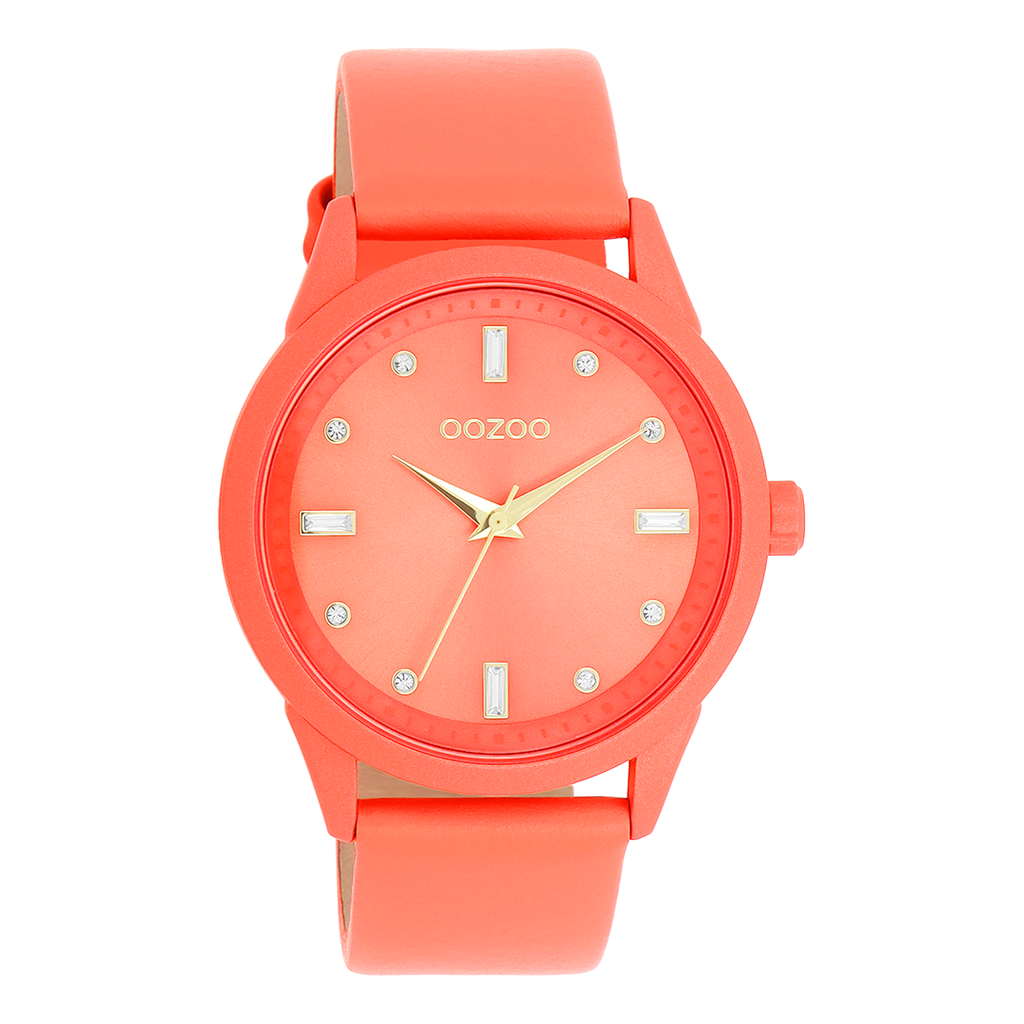 Pink shell coloured OOZOO watch with pink shell coloured leather strap - C11285