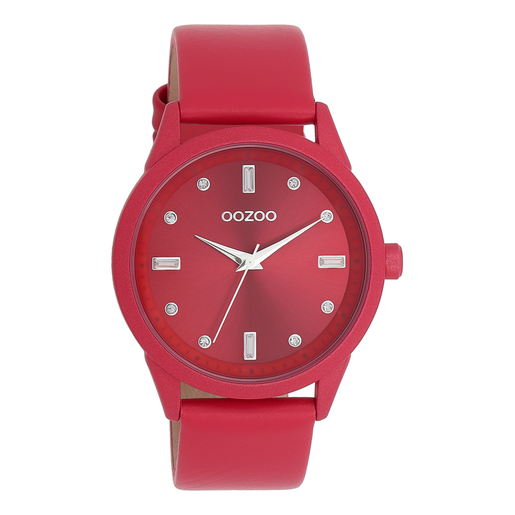 Viva magenta OOZOO watch with viva magenta leather strap - C11286