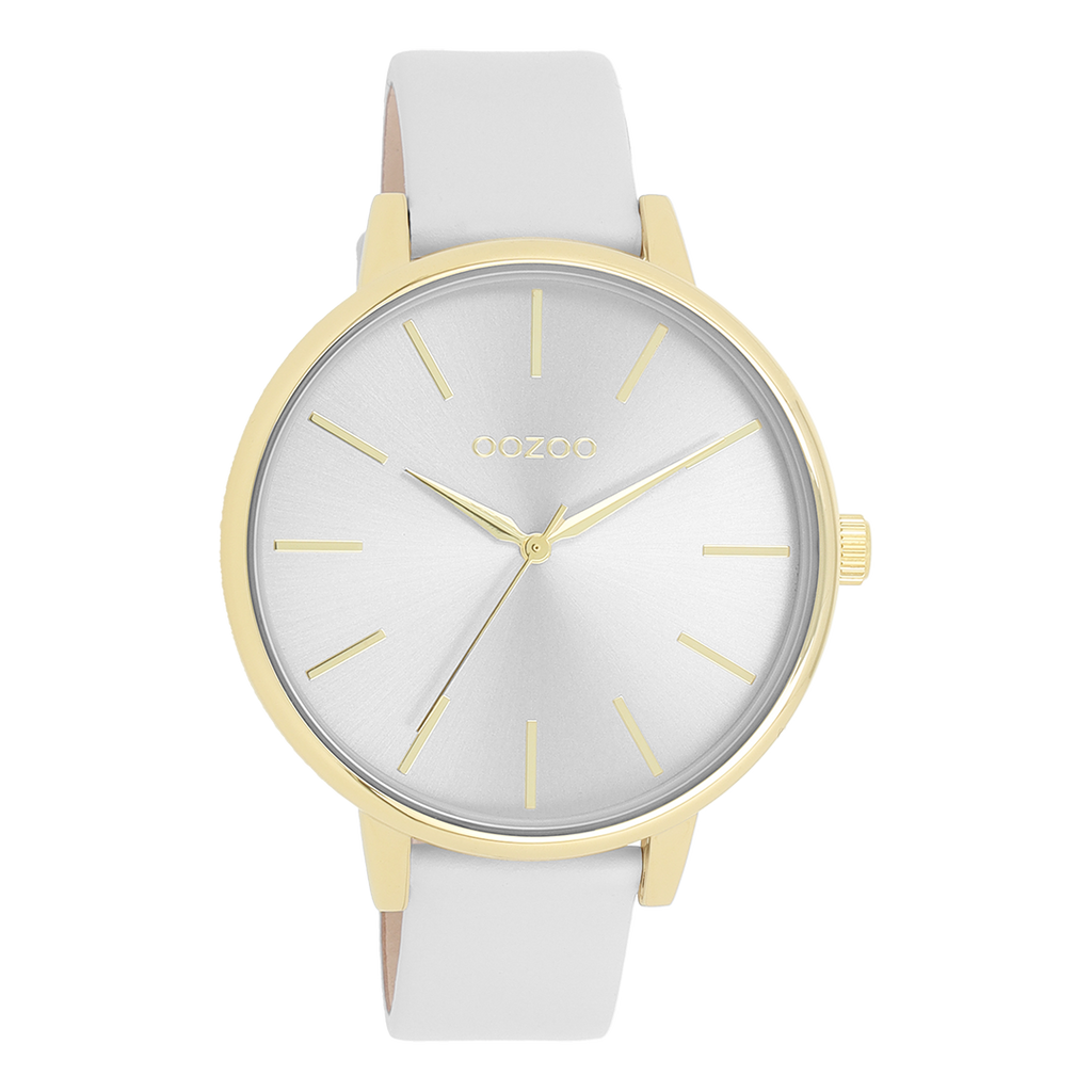 Gold coloured OOZOO watch with light grey leather strap - C11290