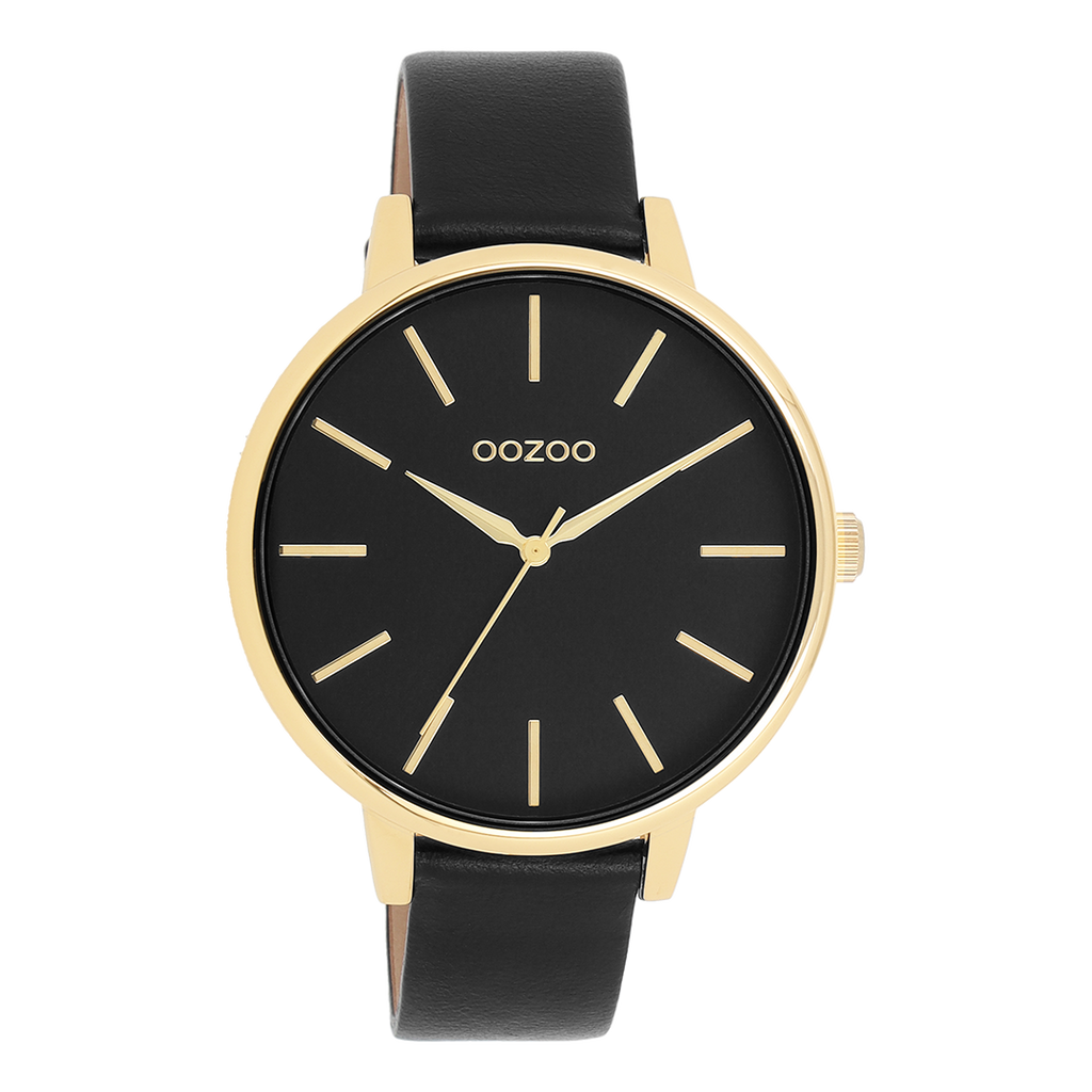 Gold coloured OOZOO watch with black leather strap - C11294