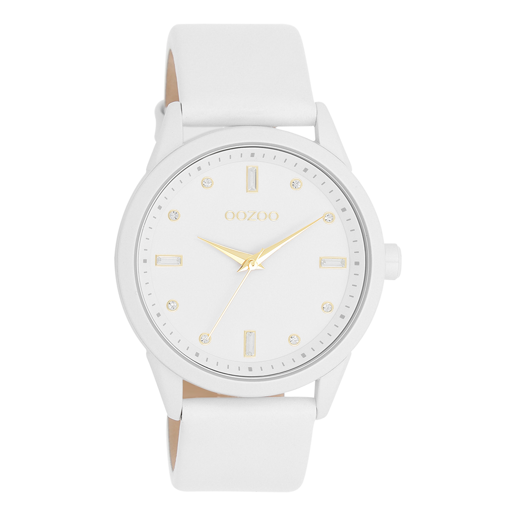 White OOZOO watch with white leather strap - C11354