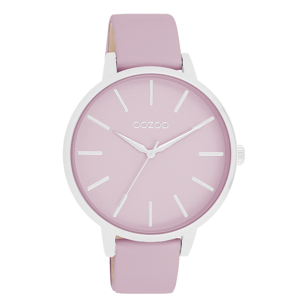 Silver coloured OOZOO watch with lilac leather strap - C11361