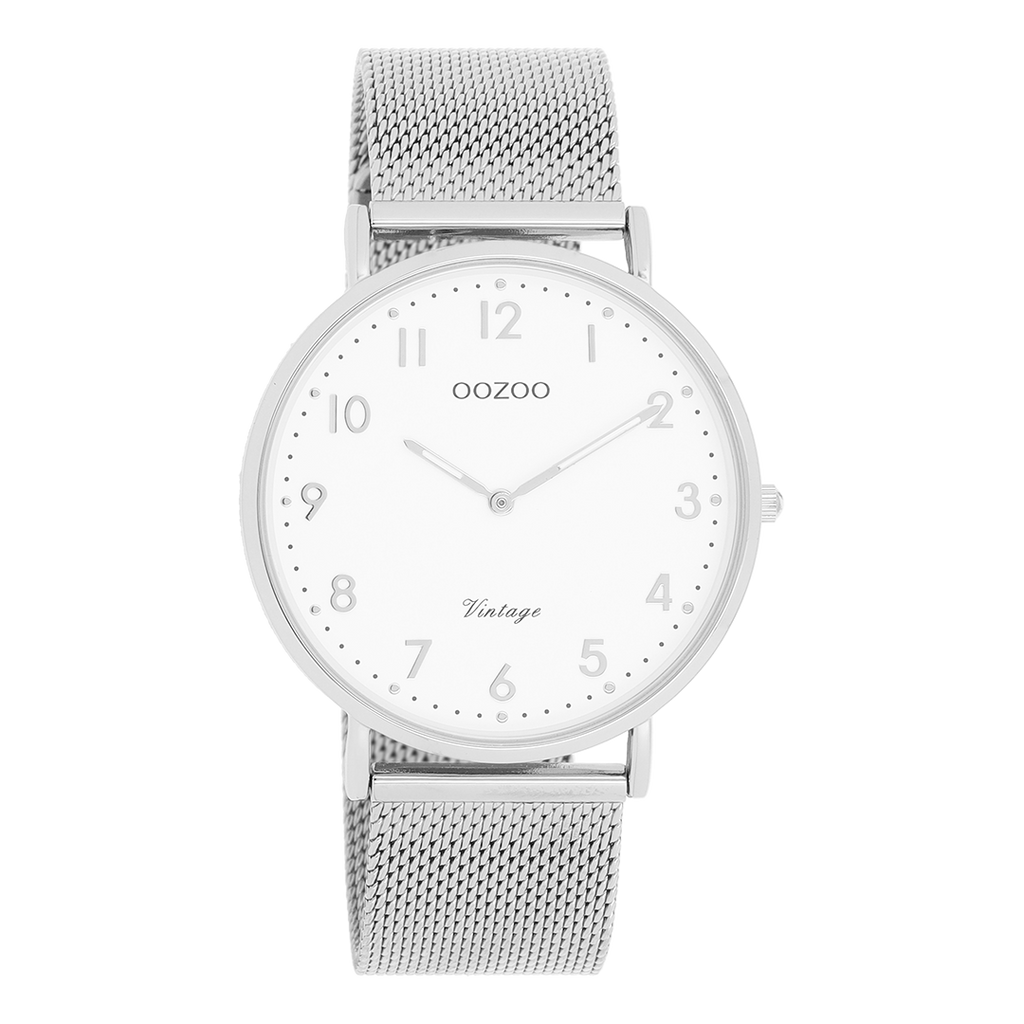 Silver coloured OOZOO watch with silver coloured metal mesh bracelet - C20340